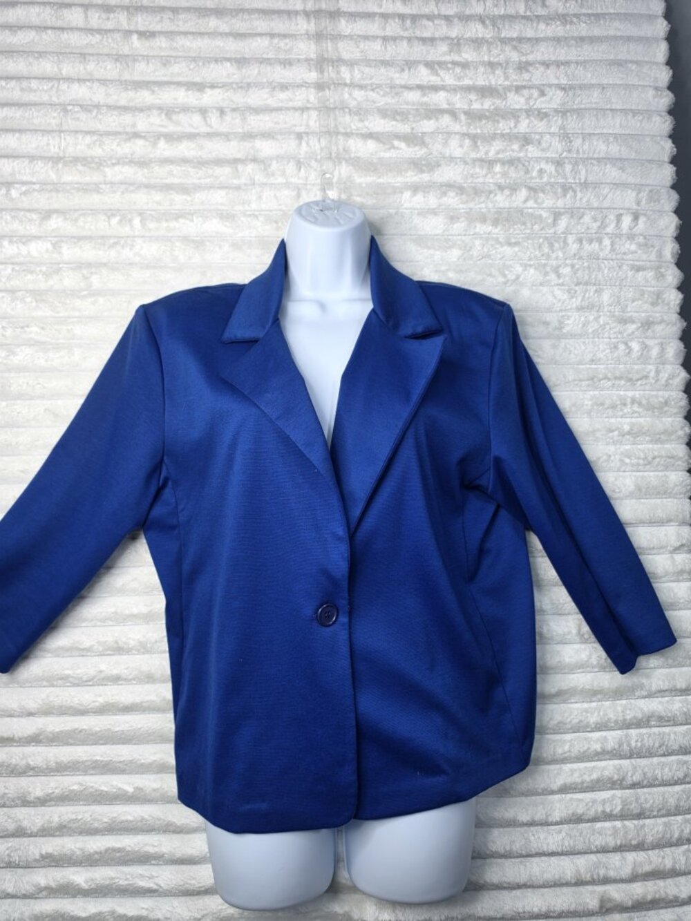 Royal Blue Ponte Knit Blazer One Button 3/4 Sleeve M